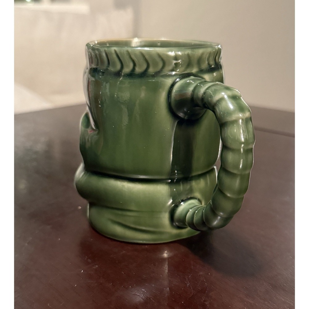 TIKI Coffee Ceramic Mug Handle Green Hawaiian Smiling Hang Ten Glossy - 4" Tall - Picture 3 of 8